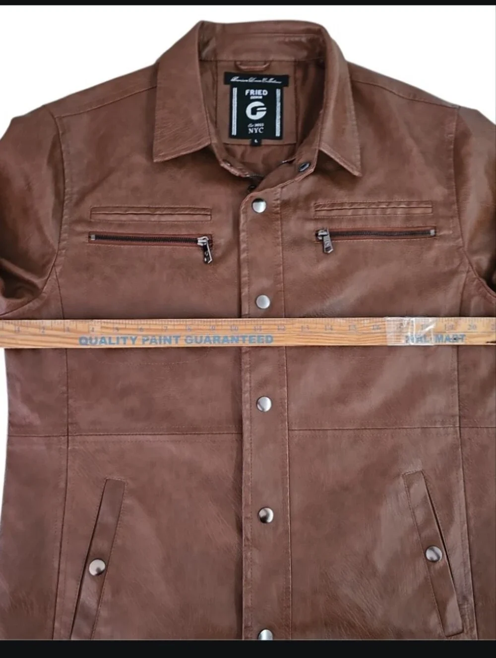 Fried Denim Faux Leather Jacket Men’s L Brown Moto Trucker Shirt Jacket Soft